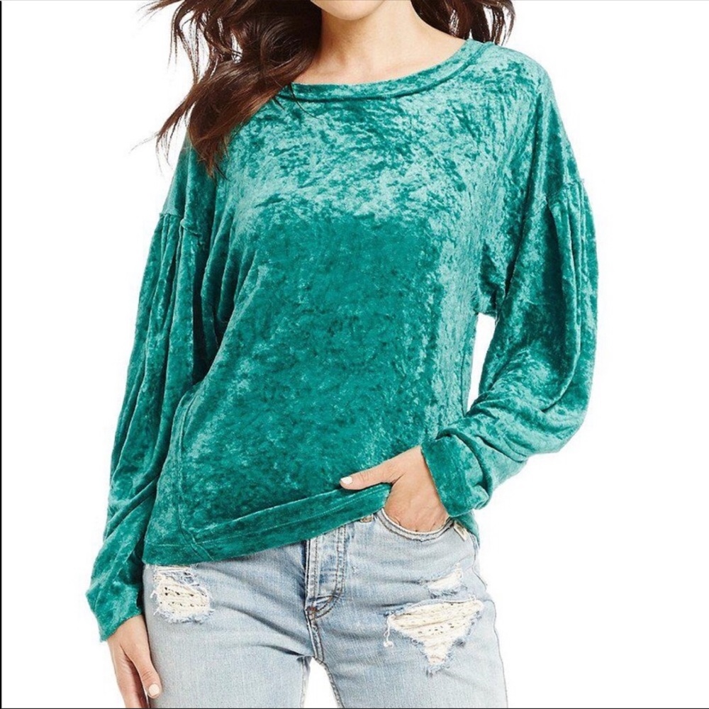 Free People Green Velvet Top